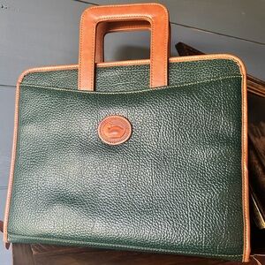 Vintage Dooney & Bourke Dark Green Leather Portfolio with Tan Trim